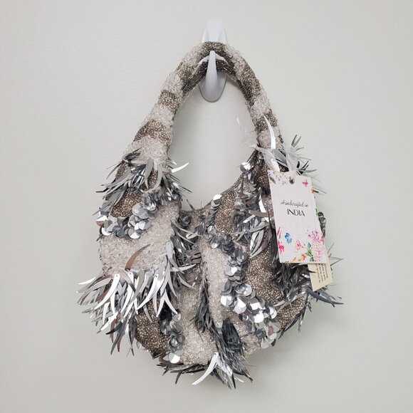 Handcrafted in India Beaded Bag TJMaxx Viral TikTok RARE White Silver Gray - Picture 6 of 16
